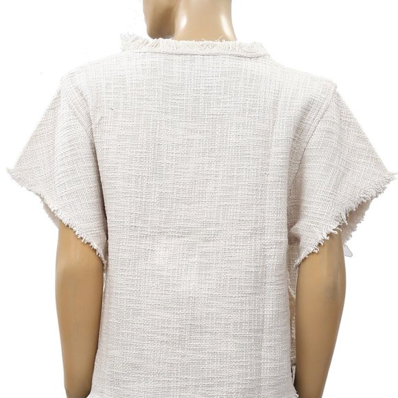 IRO Dorothy Tweed Blouse Top Cotton Cozy Oversized Short Sleeve L-42 New 211023 - Picture 6 of 8